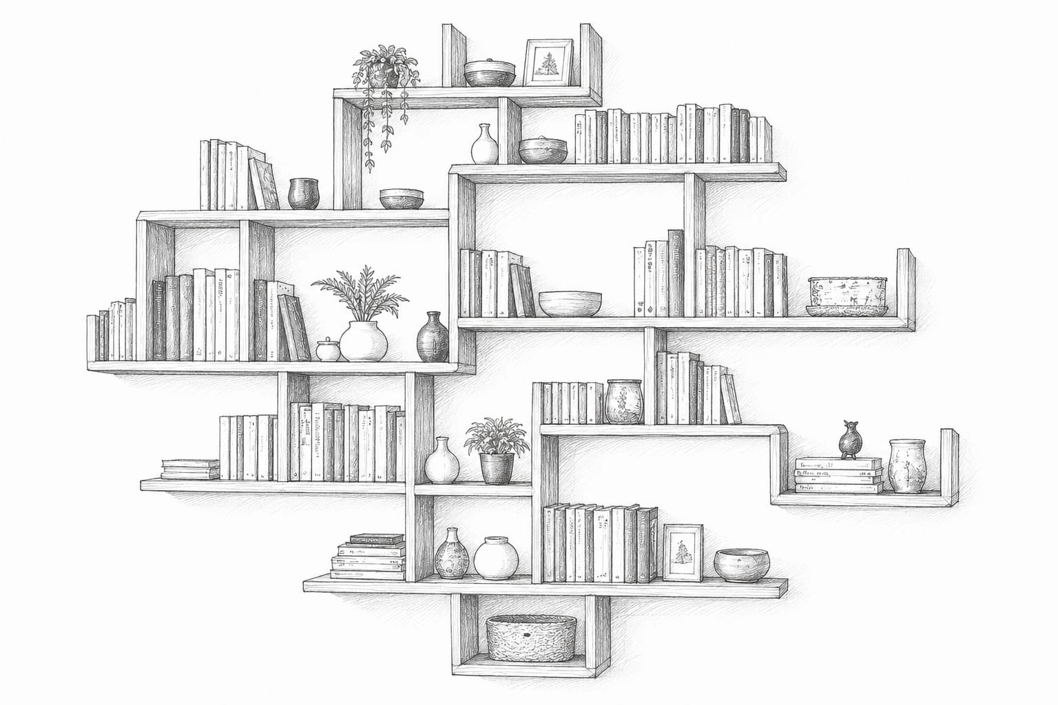 Biblioteca de perete, Design elegant, din pal 18 mm, 140 x 120 x 20 cm, culoare stejar - imagine 3