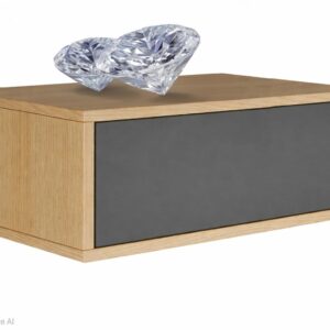 Noptiera Dormitor 1Sertar, PAL Melaminat, Stejar Deschis/Gri, push to open, Design Modern, 50x20x40 cm
